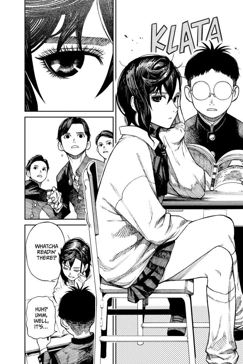 Suddenly, the woman sits in front of the boy's table. His bully classmate are shocked.