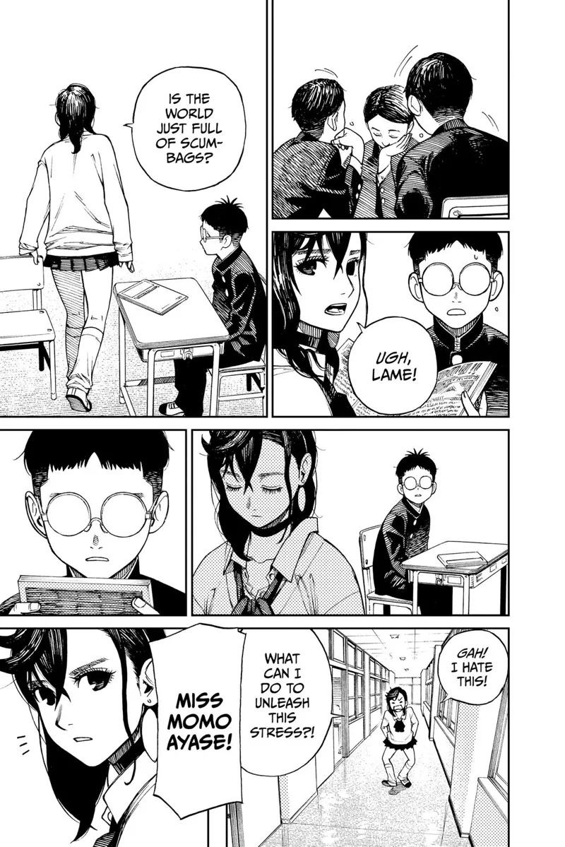 The bullies stop harrasing the young student. The woman, named Momo Ayase, leaves and someone calls her.