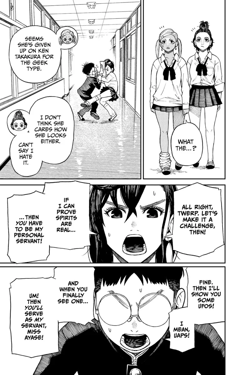 Momo's two gitl friends see her arguing with a kid. Momo & the kid make a bet to proving the existence of aliens & spirits.