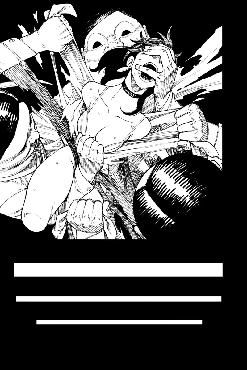 The three men captures Ayase, grabs her body, and rips of her clothes.
