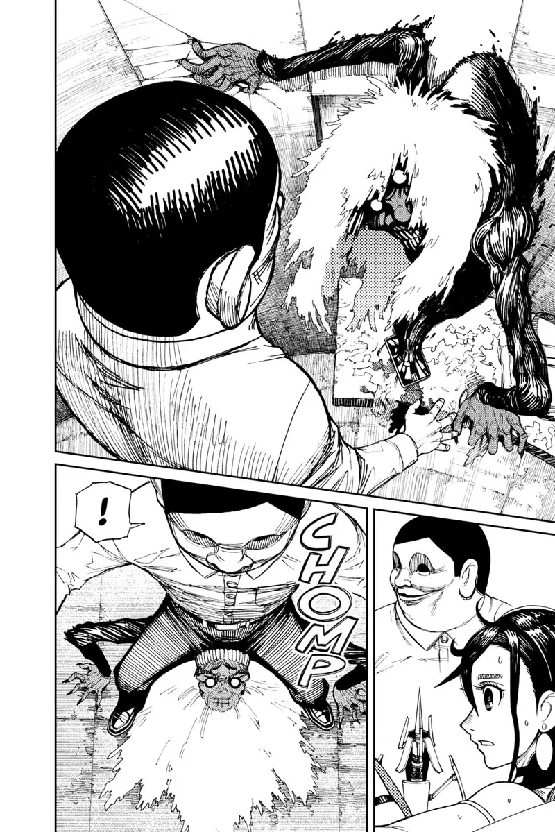 Suddenly, an ugly, white-haired, human-like creature appears from the phone and bites the alien's crotch.