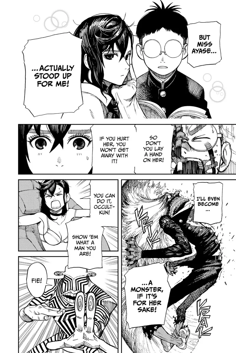 Occult-kun reveals only Miss Ayase stood up for him when he was bullied. She tries to stand back up to save Ayase.