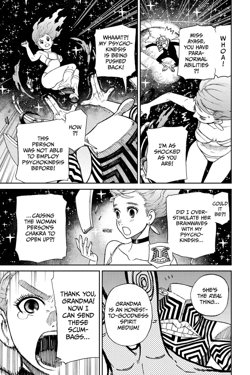 Suddenly, their surroundings become dark but starry. She releases herself but wonders what's happening. The alien is shocked.