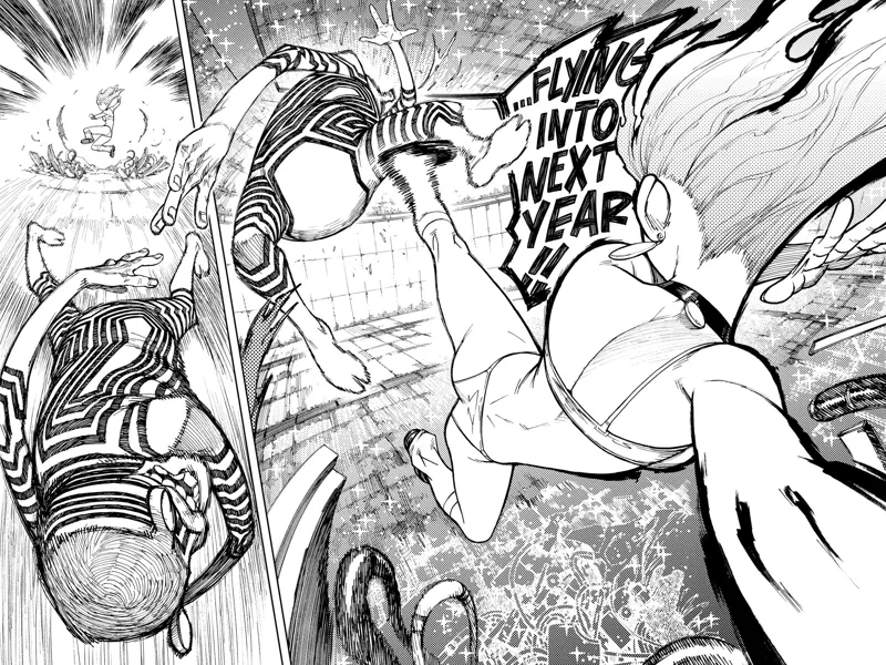 Ayase kicks the alien, sending it flying, and smashing into the wall.