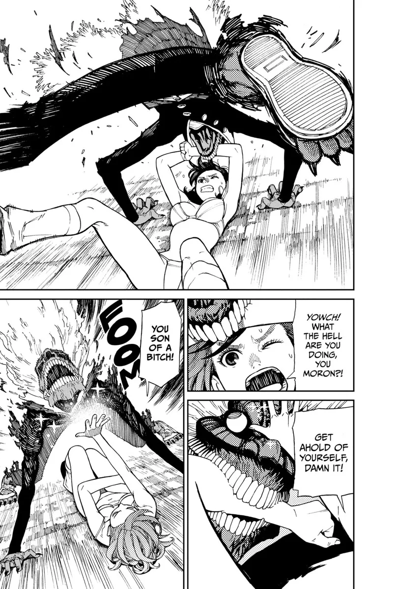 Occult-kun bites Ayase's arm. She uses her powers to deflect Occult-kun's head.