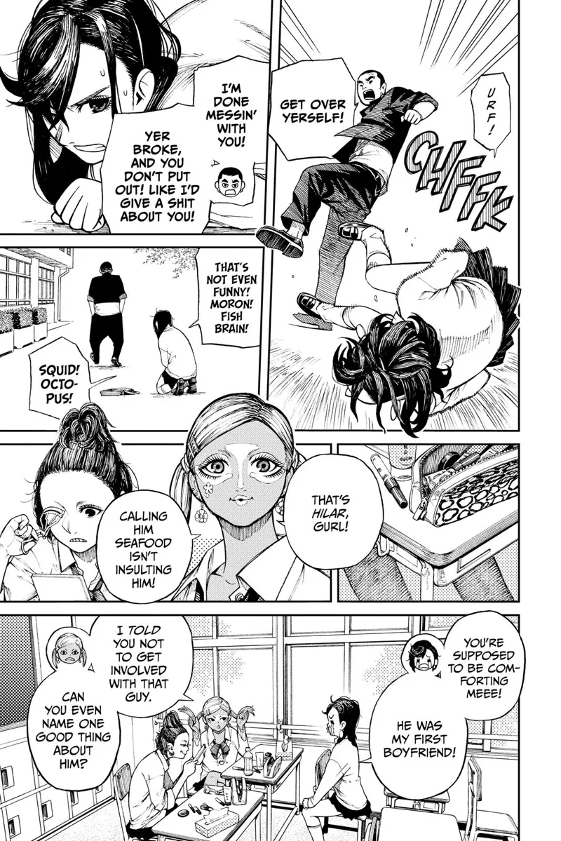 The man, named Hilar, kicks the woman and leaves. The woman cries inside the classroom front of her school mates.