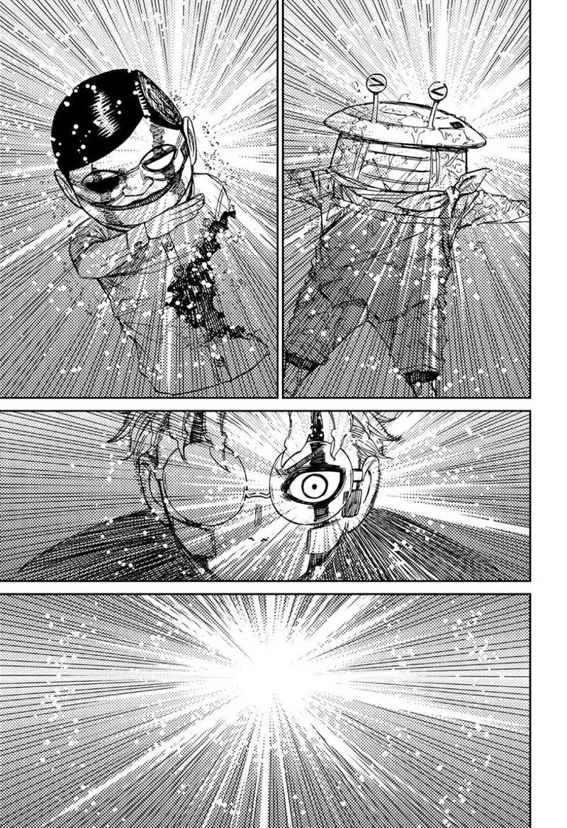 Serpo, Mr. Shrimp, and Okarun see a bright light.