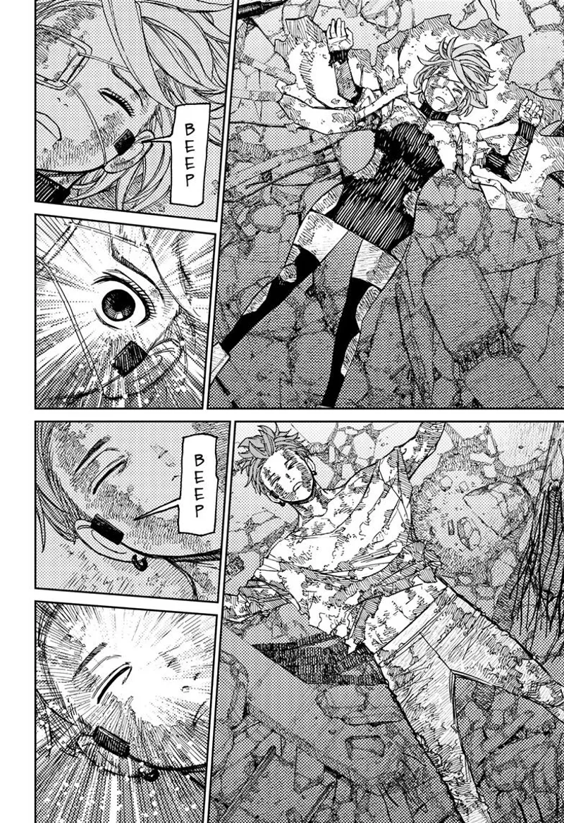Aira and Jiji are on the ground. They wake up after hearing a beep on their ear communicator.