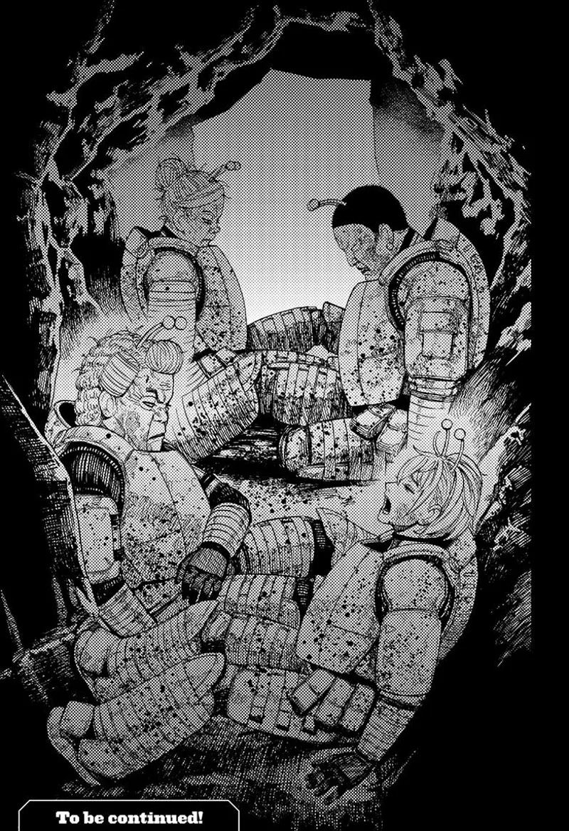 The remaining survivors hide inside a cave. They are all bloody and injured.
