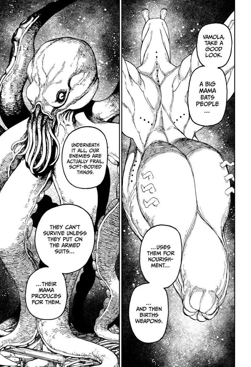 Ms. Banga reveals that their enemies have soft, fragile bodies, and Big Mama births weapons for them.