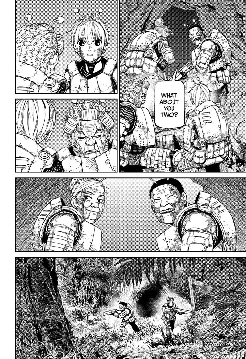 The two soldiers leave the cave and enter into the forest. Vamola and Ms. Banga stay inside.