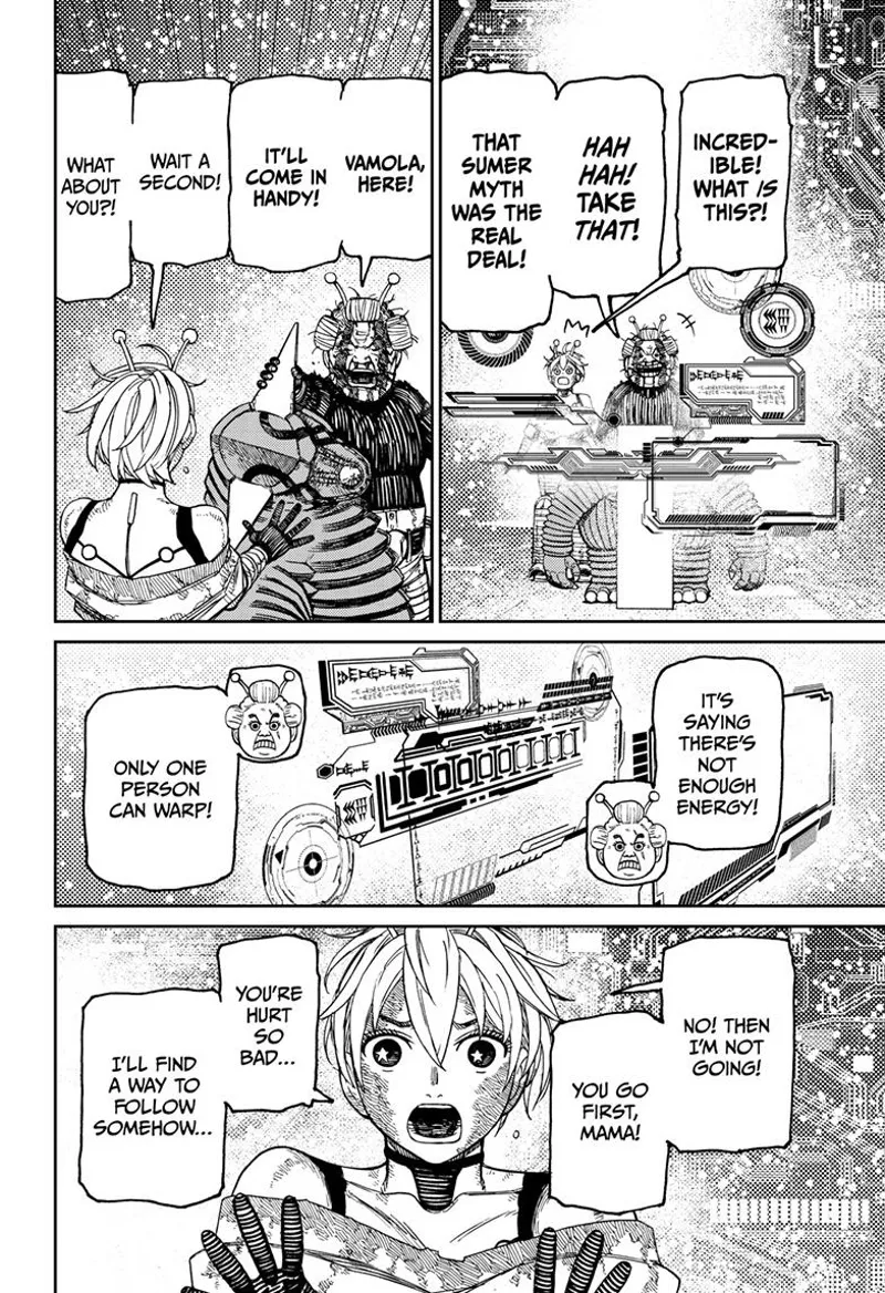 Ms. Banga hands over the Kaiju suit to Vamola because the console only has energy to warp one person.