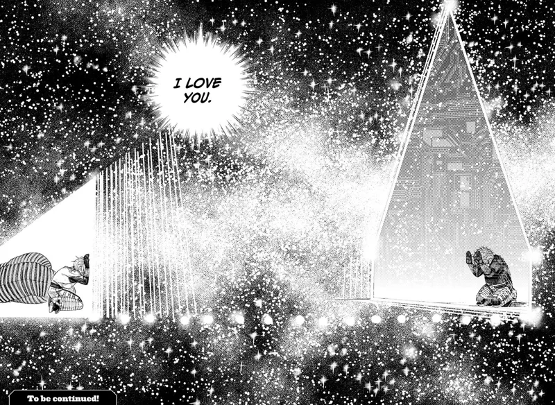 Vamola and Ms. Banga kneel while crying as they are separated by the outer space due to warping.