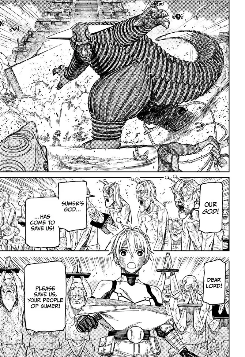 The captured soldier starts revering the Kaiju after realizing it's their God. Vamola watches the Kaiju in awe.