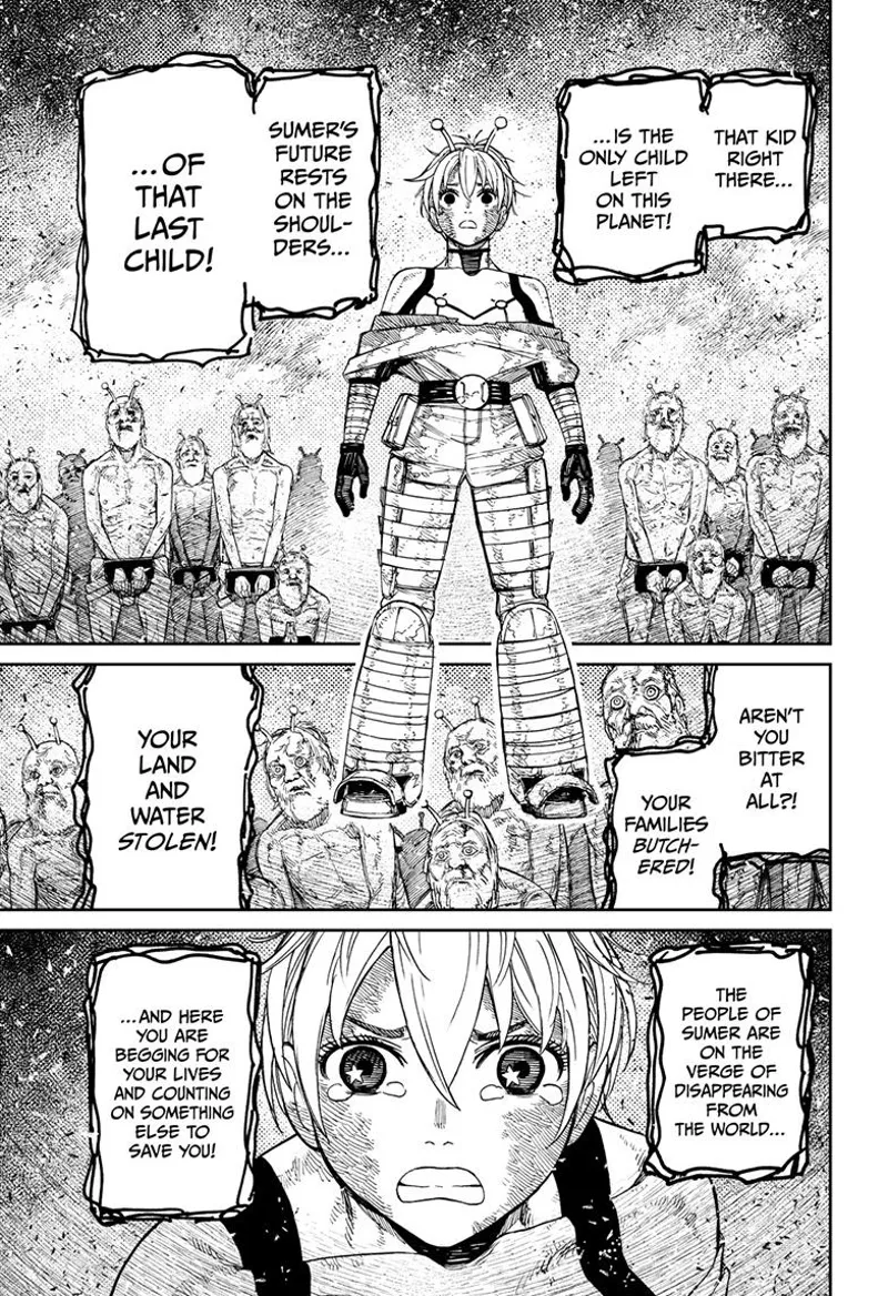 Ms. Banga tells the captured men that Vamola is Sumer's last child. She tells the men to fight!