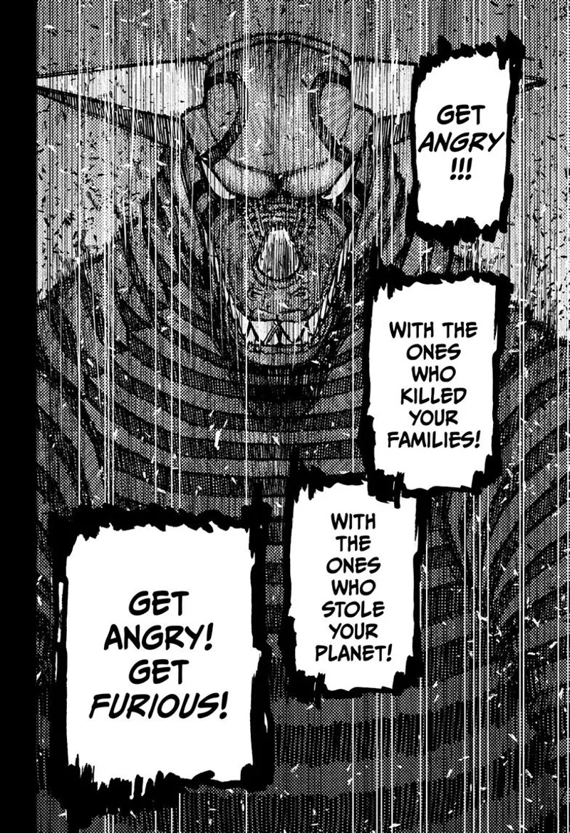 Kaiju Banga tells the soldiers to fight the enemy aliens that defeated their families and stole their planet.
