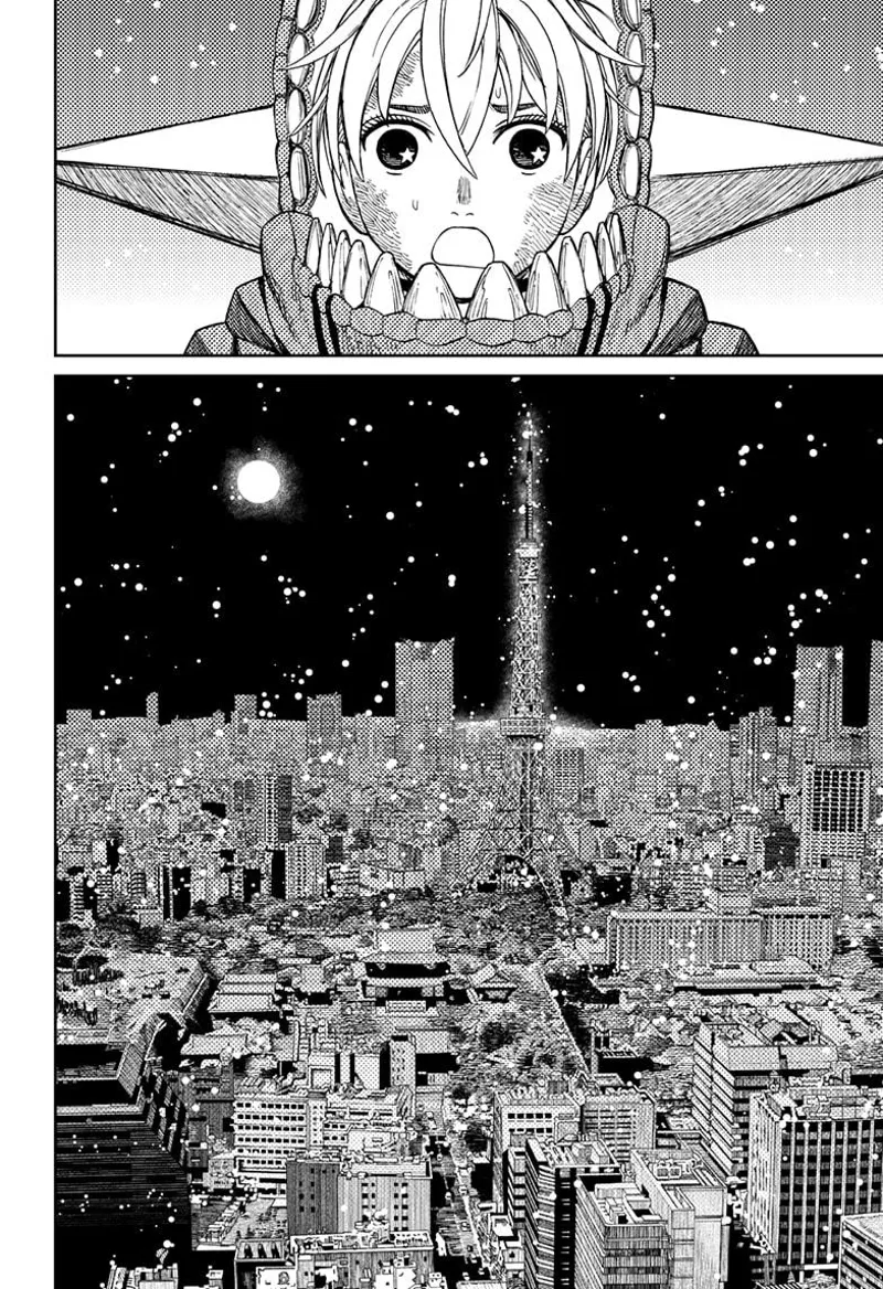 Vamola goes outside and sees a huge city with an Eiffel Tower at the center.