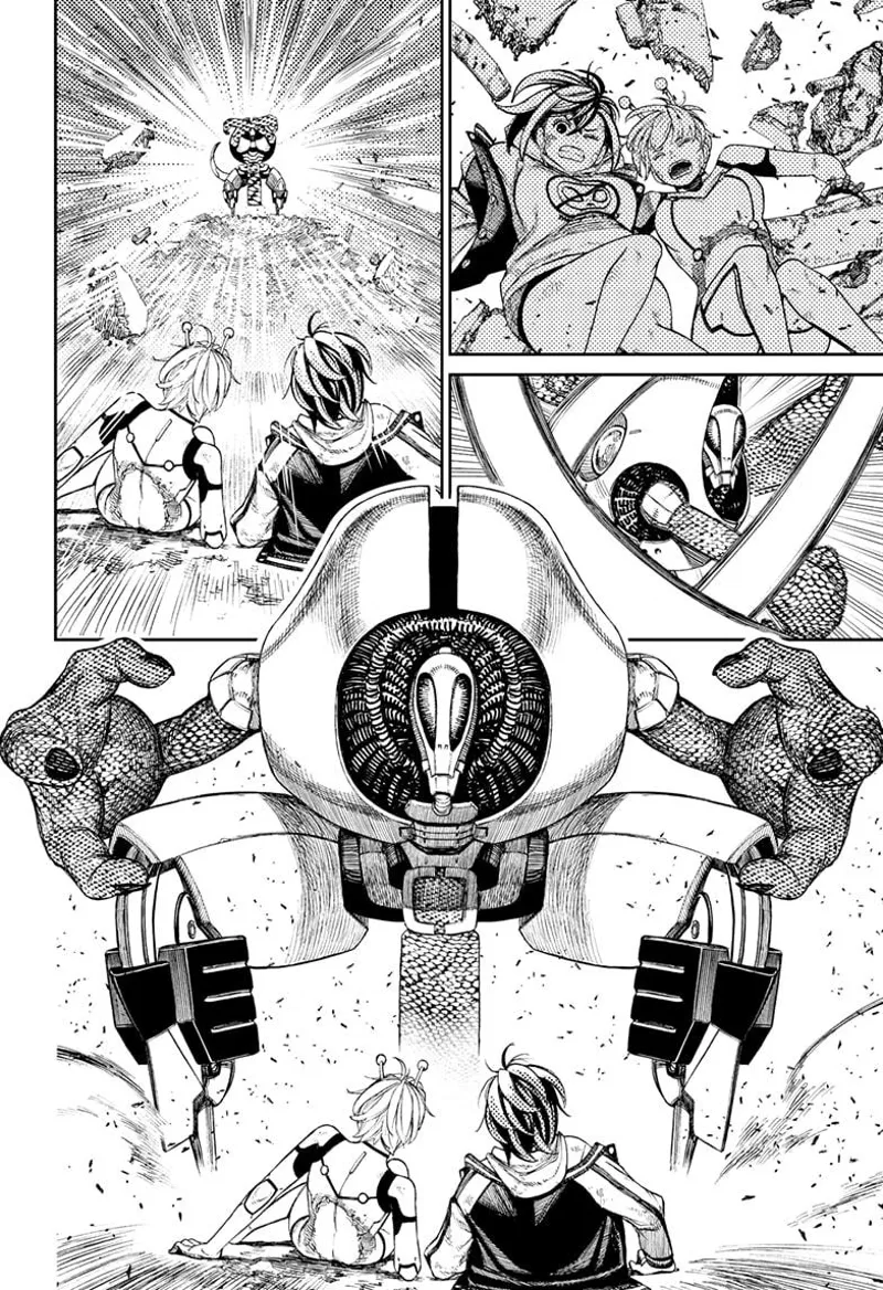 Momo and Vamola land and the alien leader appears before them.