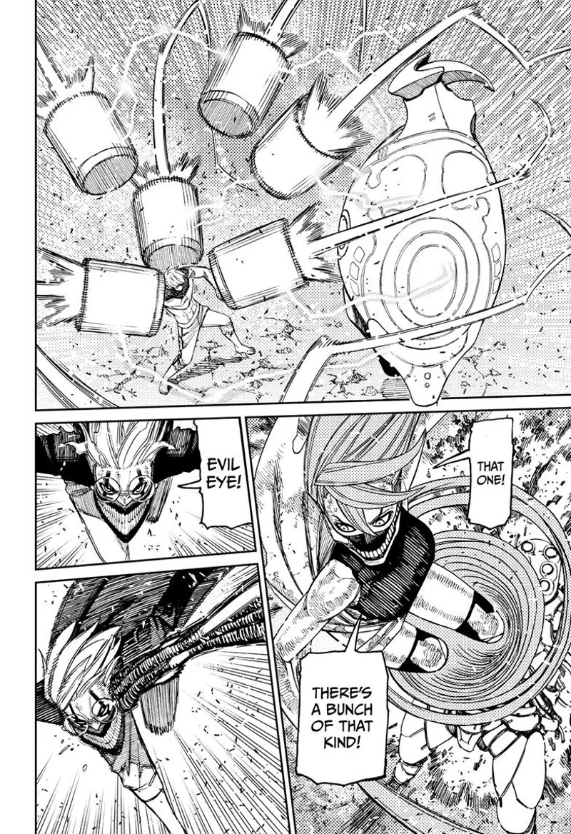 Evil Eye gets attacked by the fat alien's huge, blunt missiles. Cursed Aira and Momo see Evil Eye in a pinch.