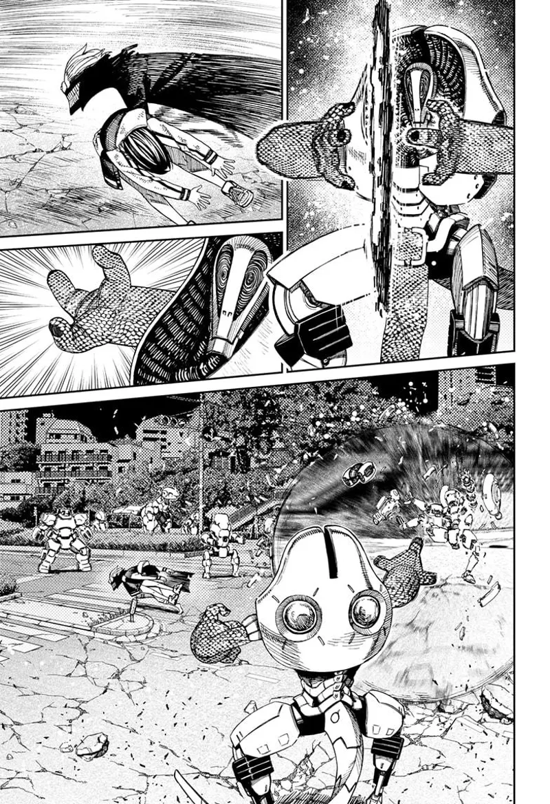 Curse Okarun grabs Momo and dodges as the alien leader decimates everything with his attack.