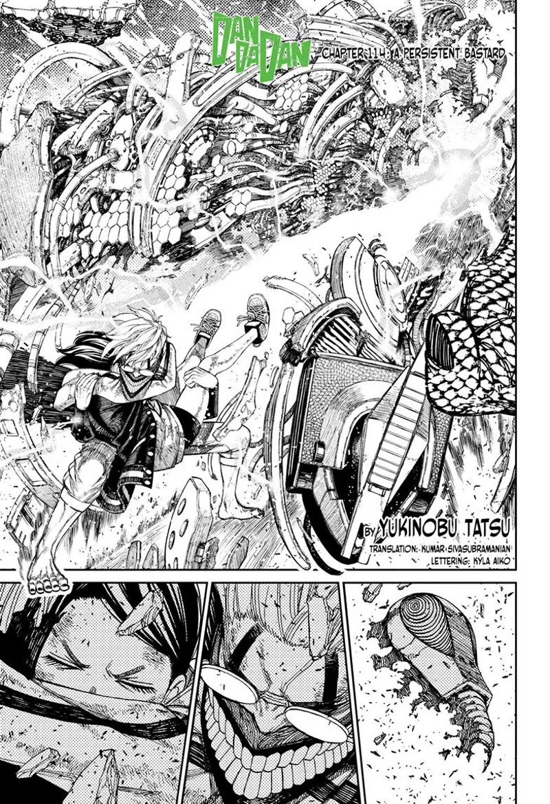 Cursed Okarun carries Momo as they escape from the alien leader's destroyed body.