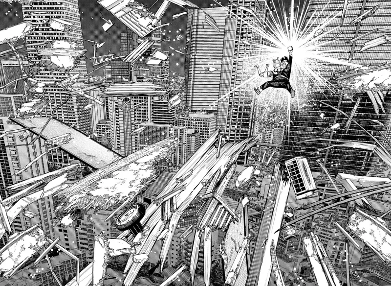 Kinta raises his Nanoskin, and the debris starts coming at him.