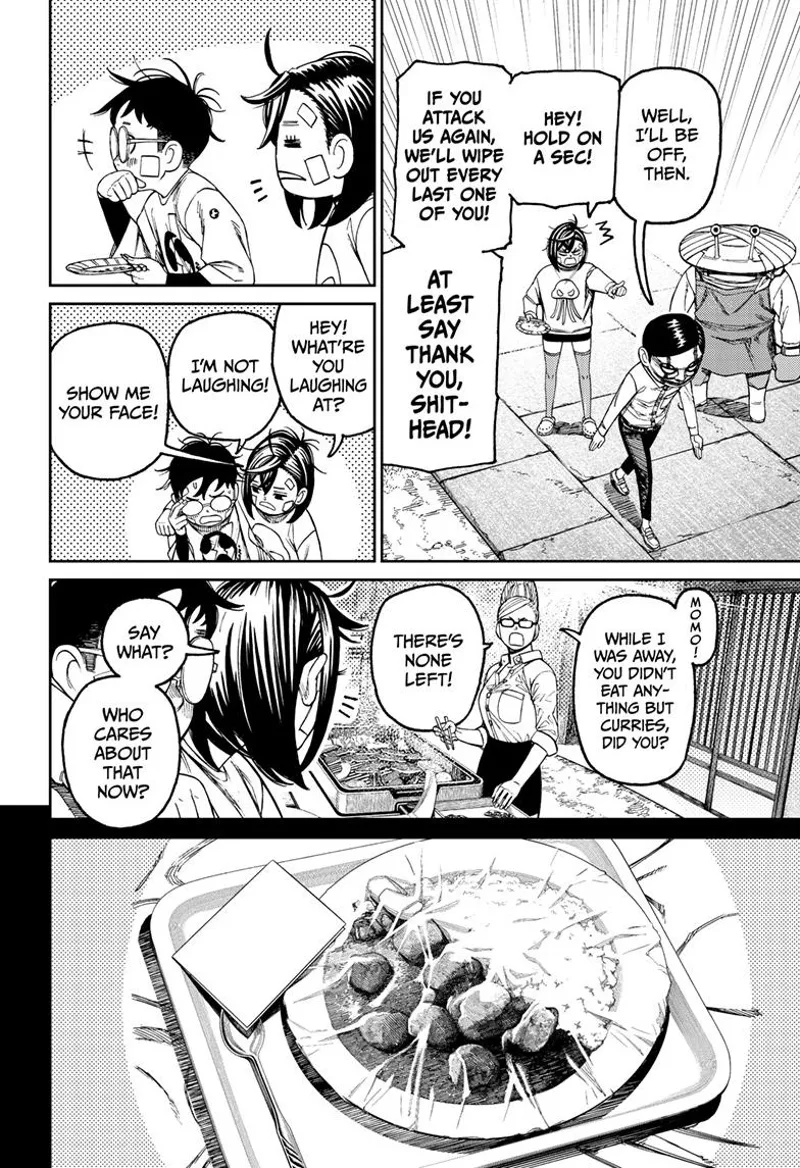 Rokuro, the Serpoian, leaves without answering Momo's question. Grandma asks Momo if she always ate curry.