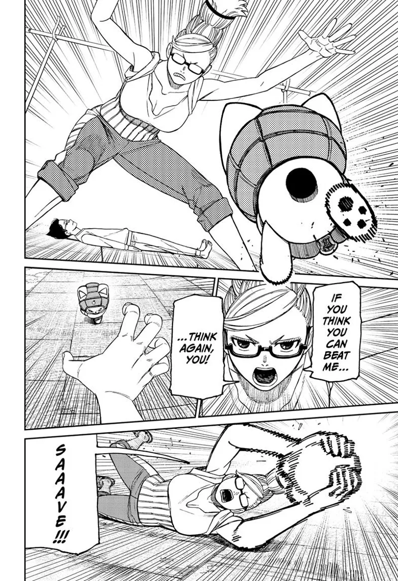 Grandma tries to block Turbo Granny. She grabs hold of her.