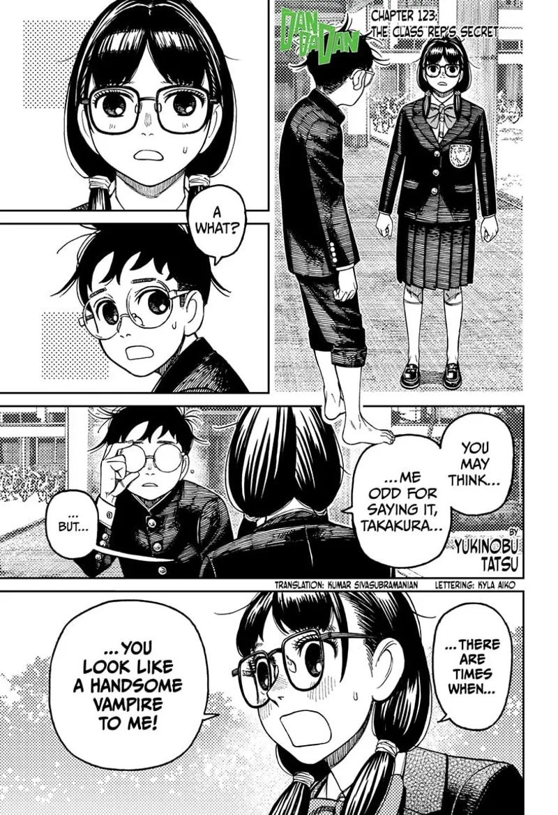 The Class Rep asks Okarun if he is a vampire. She reveals he sometimes looks like a handsome vampire.