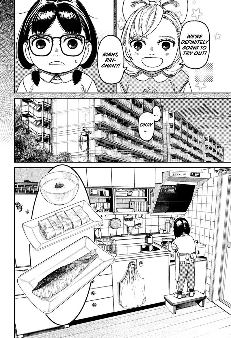Sawaki's friend encourages her to audition. Sawaki is washing dishes after a nice meal.