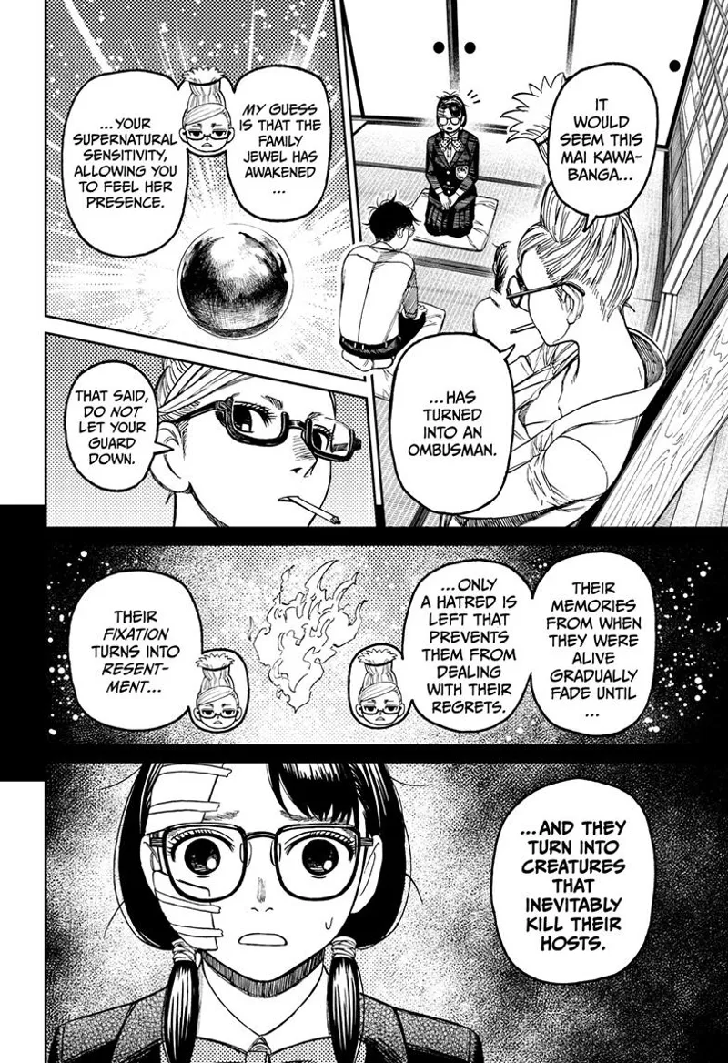 Grandma Seiko Ayase reveals that Mai Kawabang has become an Ombusman and is attracted to Rin. Rin is surprised.