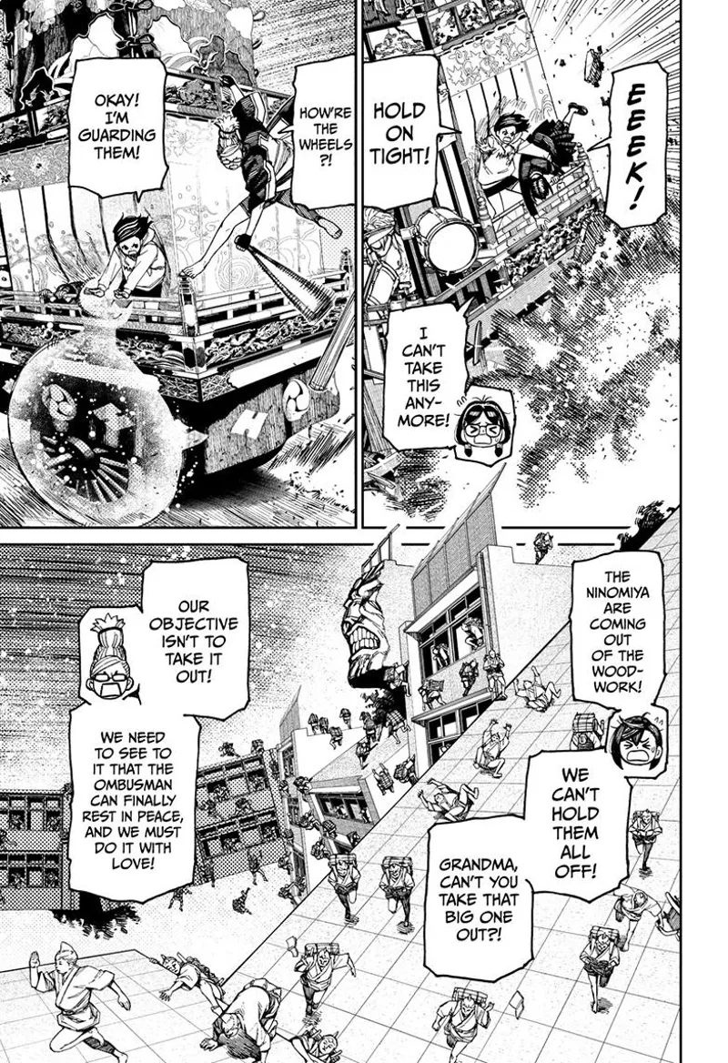 A nearby explosion hits the cart. Momo guards the wheel with her power. The spirit runners & the monster keep pursuing them.
