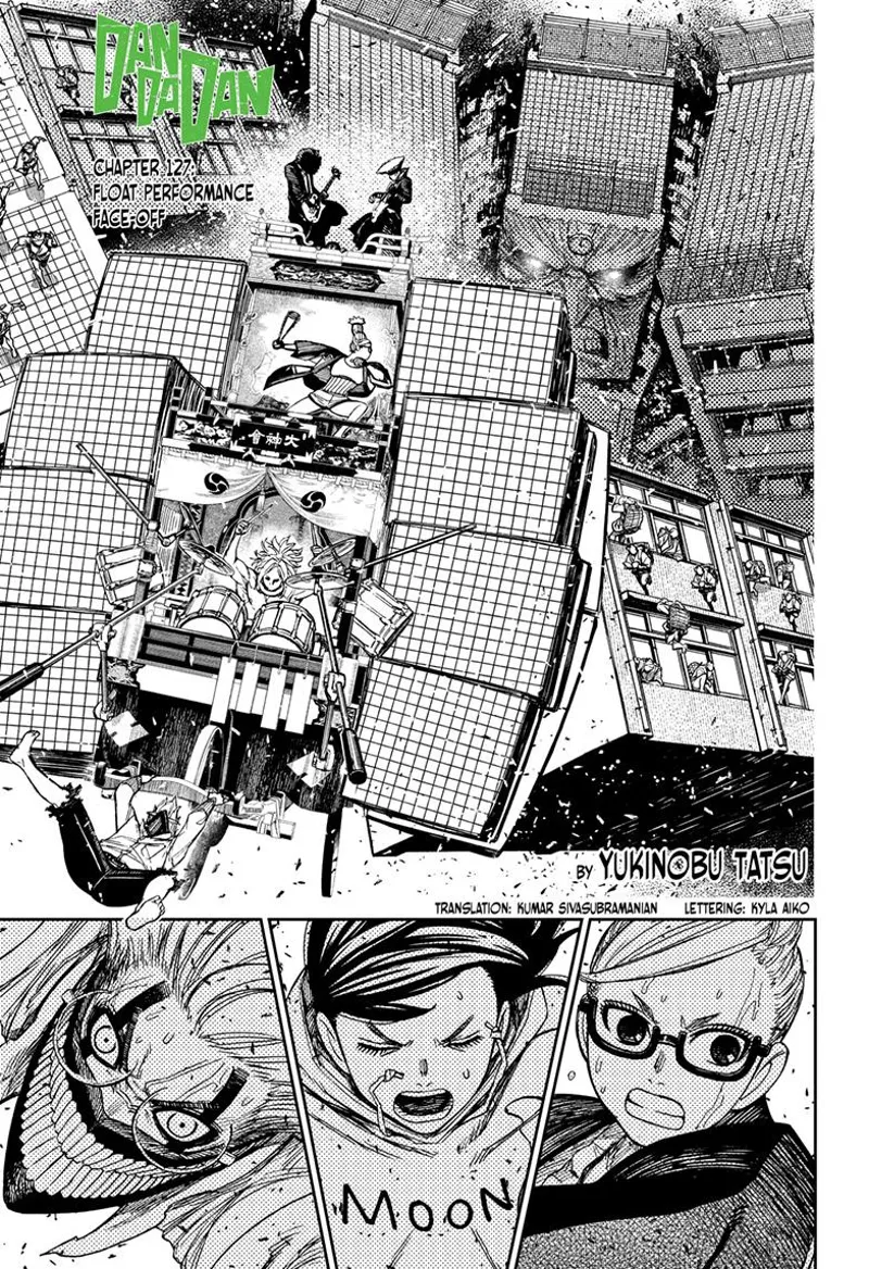 The huge monster picks up the float parade. Grandma, Momo, and Okarun are worried.