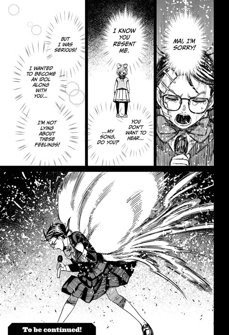 Rin's song is about her apology to Mai. Something huge behind her appears.