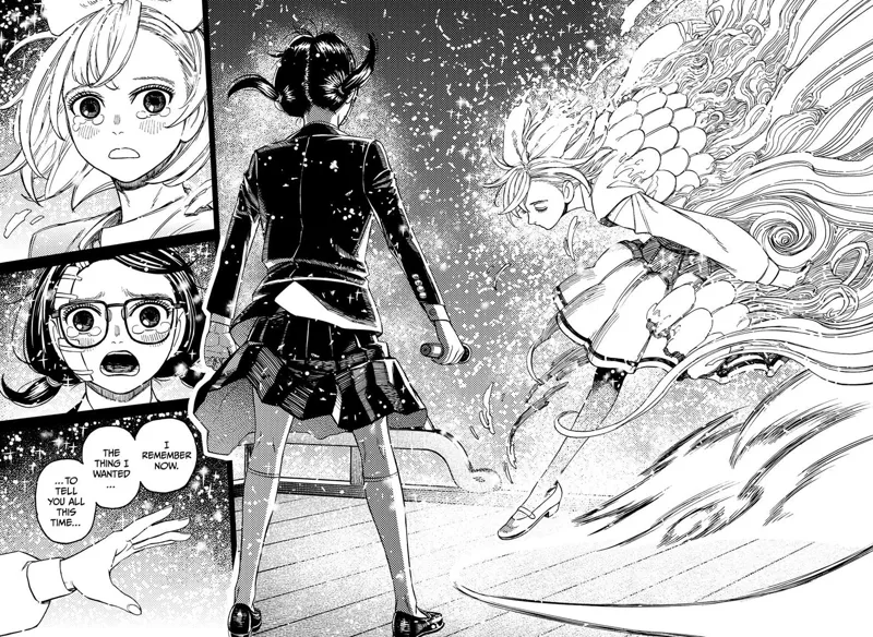Rin stands as she sees the Ombusman transform into Mai. They look at each other with teary eyes.