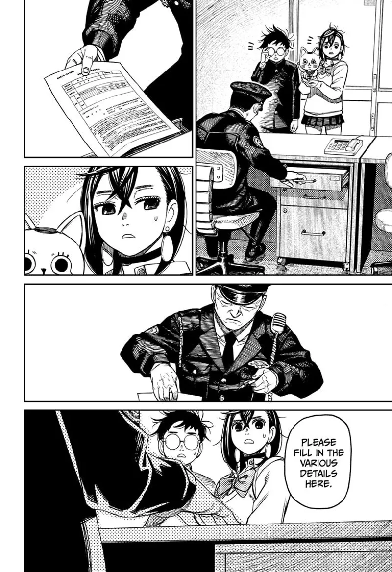 The police opened his drawer and gave Momo and Okarun a document to fill out.