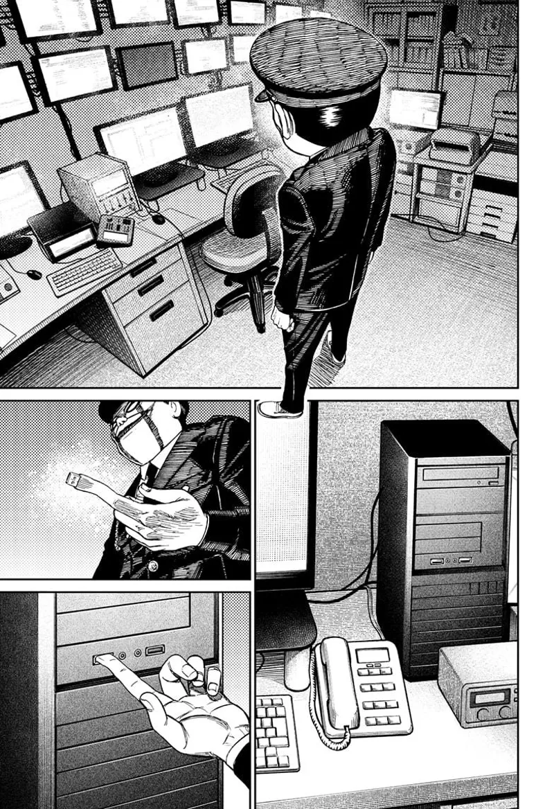 Rokuro stands before the computer, transforms his finger into a USB stick, and inserts it into the USB hub.