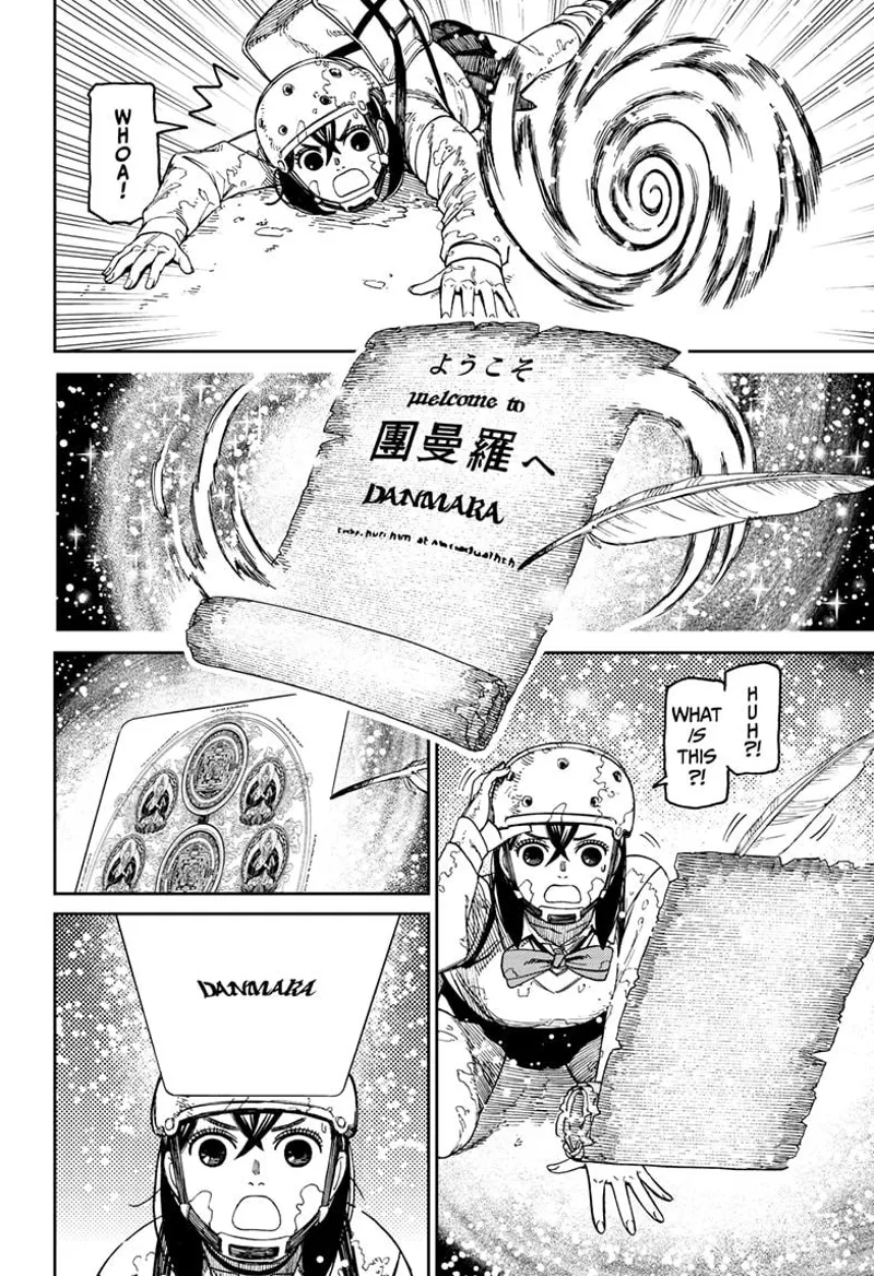 A paper and a quill suddenly appear in front of her. Momo looks at the words written "DANMARA."
