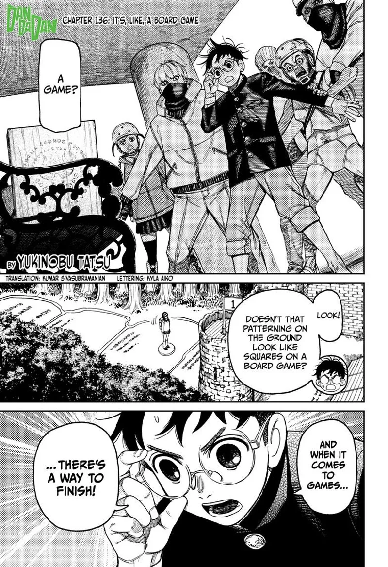 Okarun is shocked after realizing the diorama is like a board game. He tells the thugs about it.