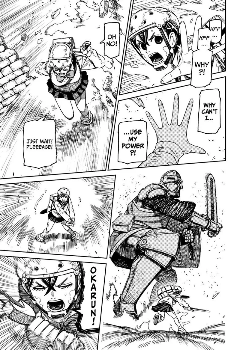 Momo realized she couldn't use her powers. She calls for Okarun as the giant prepares to strike her.