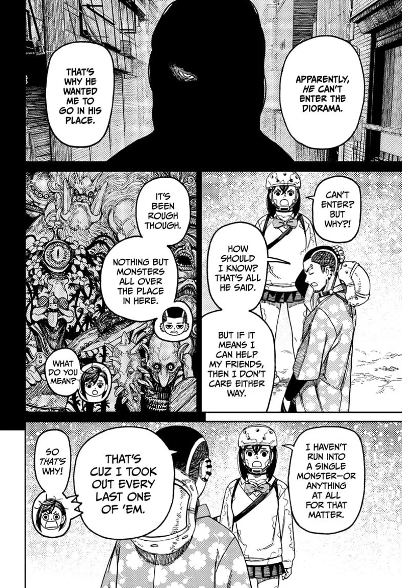 Zuma reveals the mysterious guy can't enter the diorama. He also tells Momo he defeated many monsters already.