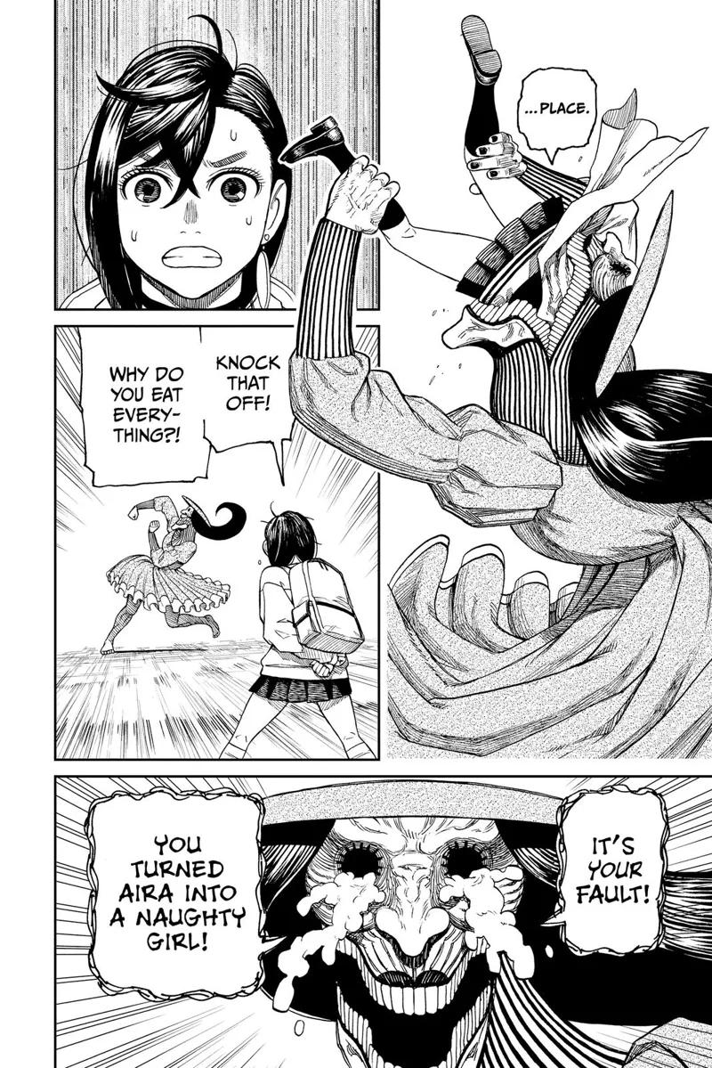 Acrobatic Silky swallows Aira whole. Momo asks her why, and Acrobatic Silky cries and blames Momo.