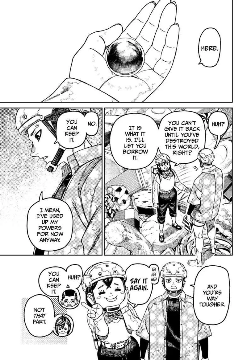 Momo hands the golden ball to Zuma, but he tells her to keep it, admitting she is way tougher. Momo is flattered.