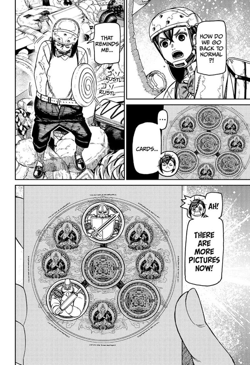 Momo summons the scroll to know how to return to normal. She gets the card in her pocket and sees the picture.