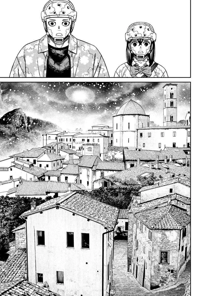 Momo and Zuma see a town and a beautiful sky overhead.