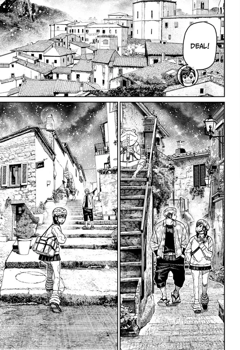 Momo and Zuma walk through the town looking for an inn.