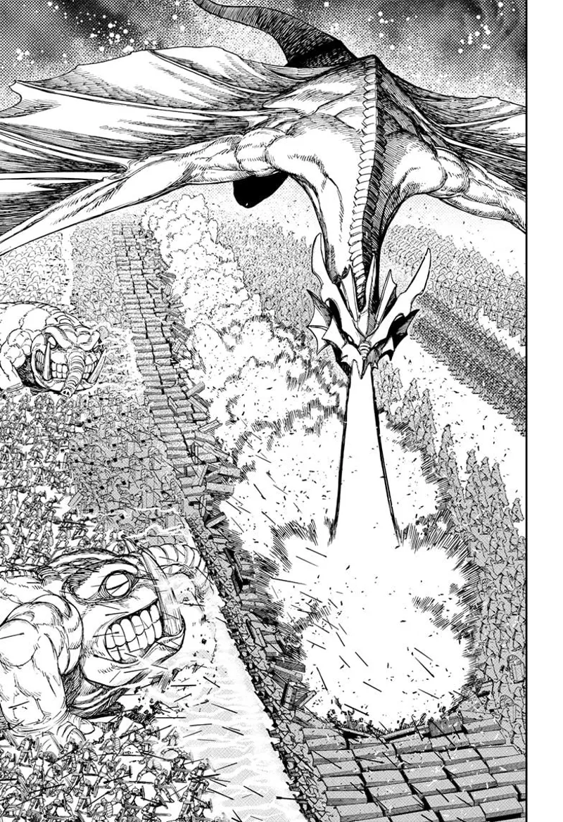 The dragon burns the warriors, shielding the mages from above.