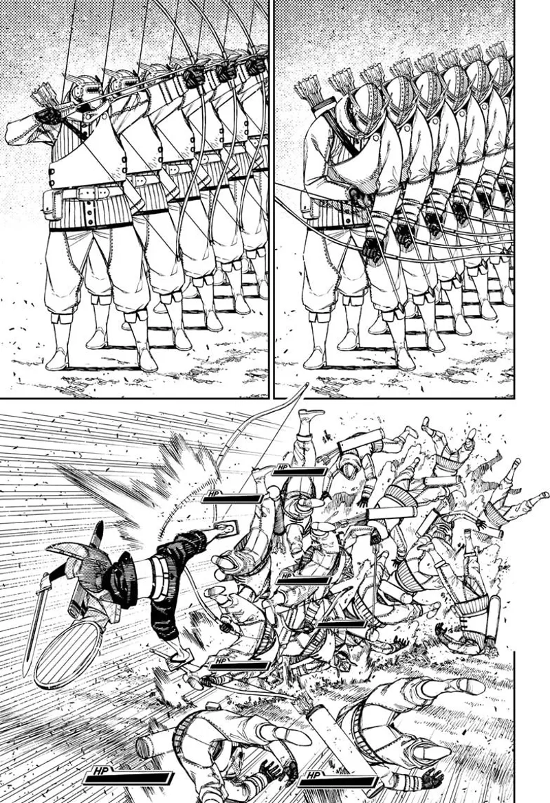 The enemy archers reload and prepare to fire, but Zuma suddenly defeats them with a flying kick.