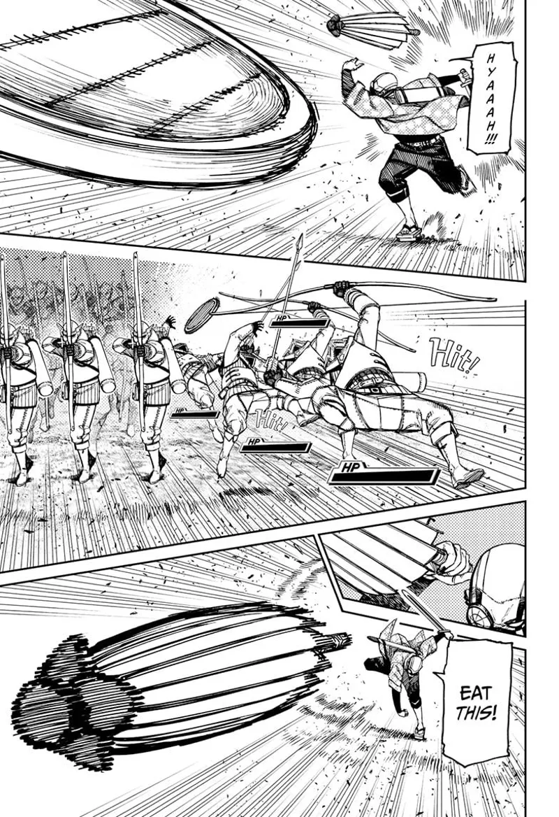 Zuma throws his shield and umbrella at the enemy archers about to fire at them.