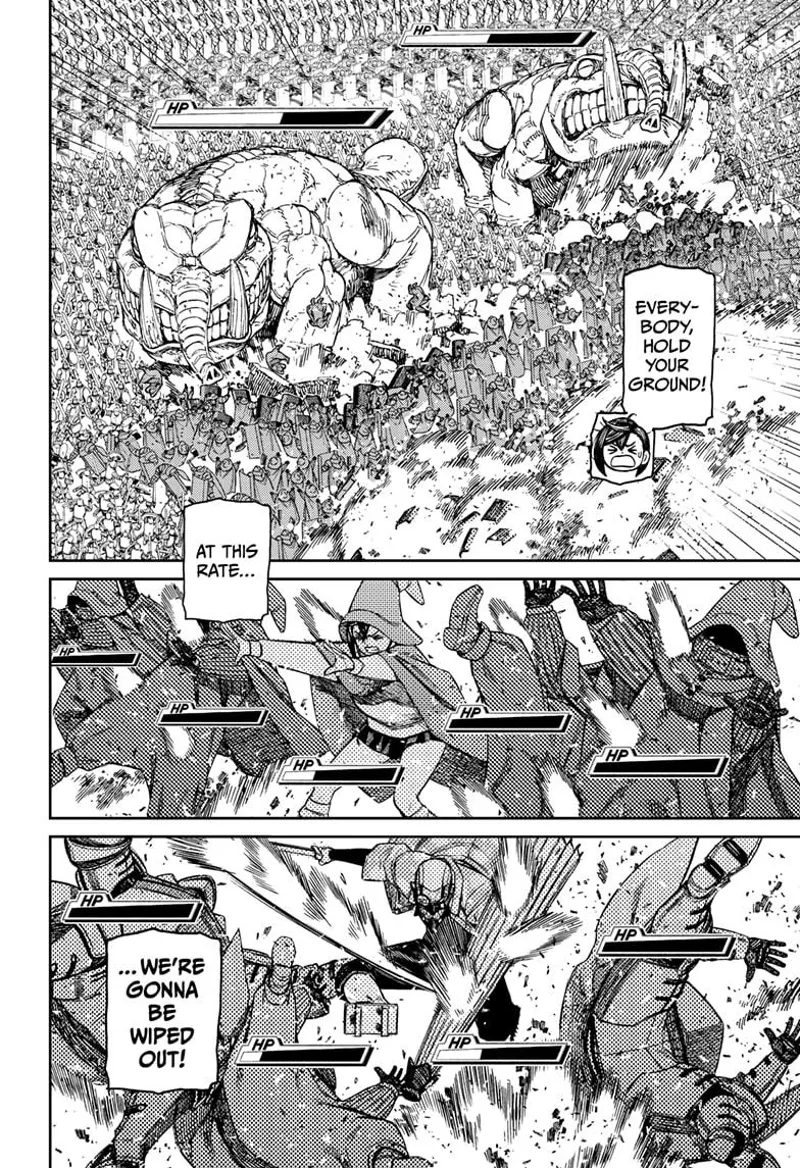 Momo tells her troops to hold their ground. Cursed Zuma keeps attacking the enemies.